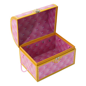OEM Factory Rigid Paperboard Kid's Treasure Chest Pink Packaging Gift Boxes With Metal Lock and PP <strong>String</strong> <strong>Handles</strong> - Product Image 1