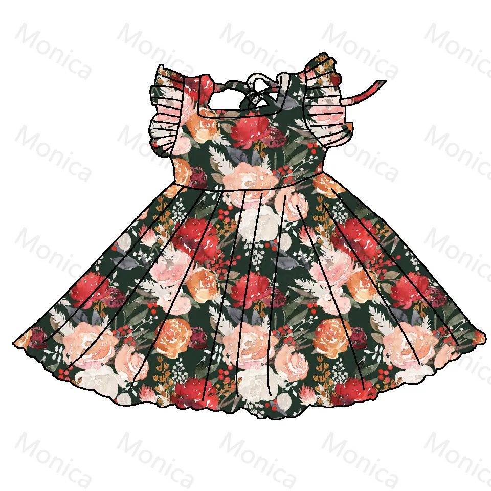 Vestido de inverno feminino qingli, vestido floral para meninas