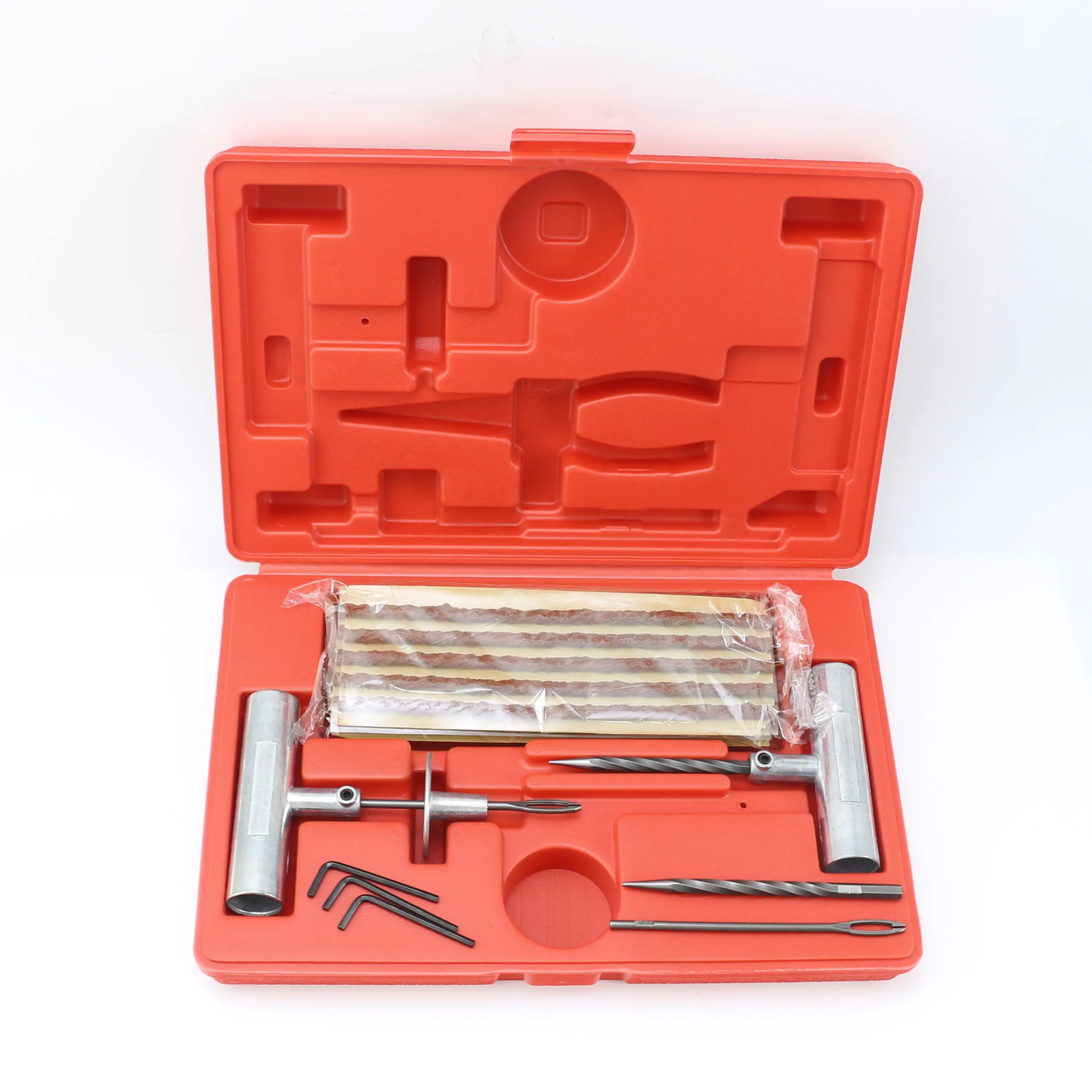 Kit de ferramentas para reparo de pneus, caixa vermelha com agulha de fenda, alça em T de zinco, ferramenta de cimento espiral, 6*200mm, vedação de pneus, cordas de pneu marrom, ferramenta vermelha