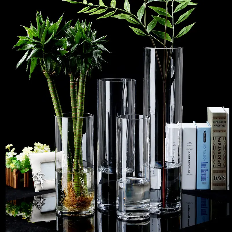 Venta al por mayor florero de cristal de tubo recto minimalista con arreglo de flores cilíndricas y cultivo de agua multifuncional