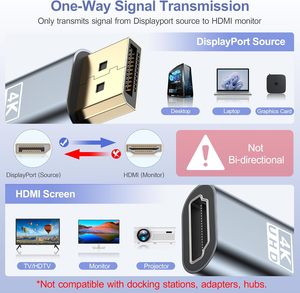 4K DisplayPort para adaptador HDMI (paquete de 3) Convierte DP para HDMI 4K-30Hz 2K-60Hz Diseño unidireccional para PC a HDMI sin costuras - Product Image 3