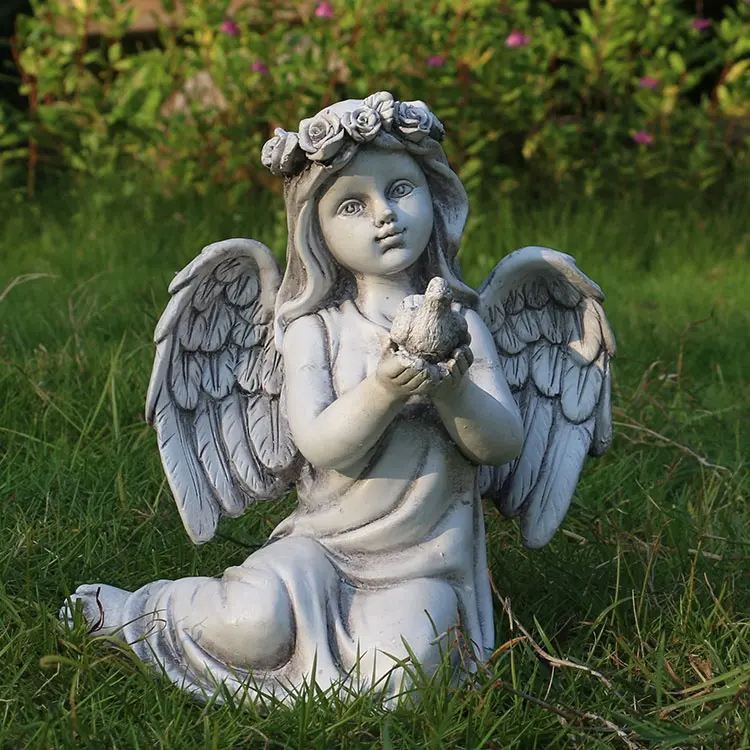 Vendita calda su misura polyresin ali seduta angelo cherubino figurine, giardino di pace seduta della resina di angelo statue %