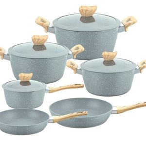 焦げ付き防止花崗岩アルミニウム調理器具セット、10個の鍋とフライパンセット、焦げ付き防止石キッチン調理器具セット調理器具セット - Product Image 1