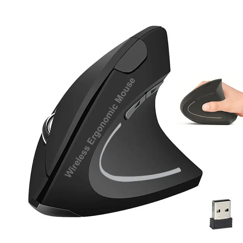 Mouse 1600 DPI ergonomis, Mouse Desktop tegak USB nirkabel vertikal untuk PC, Laptop, komputer, kantor, rumah