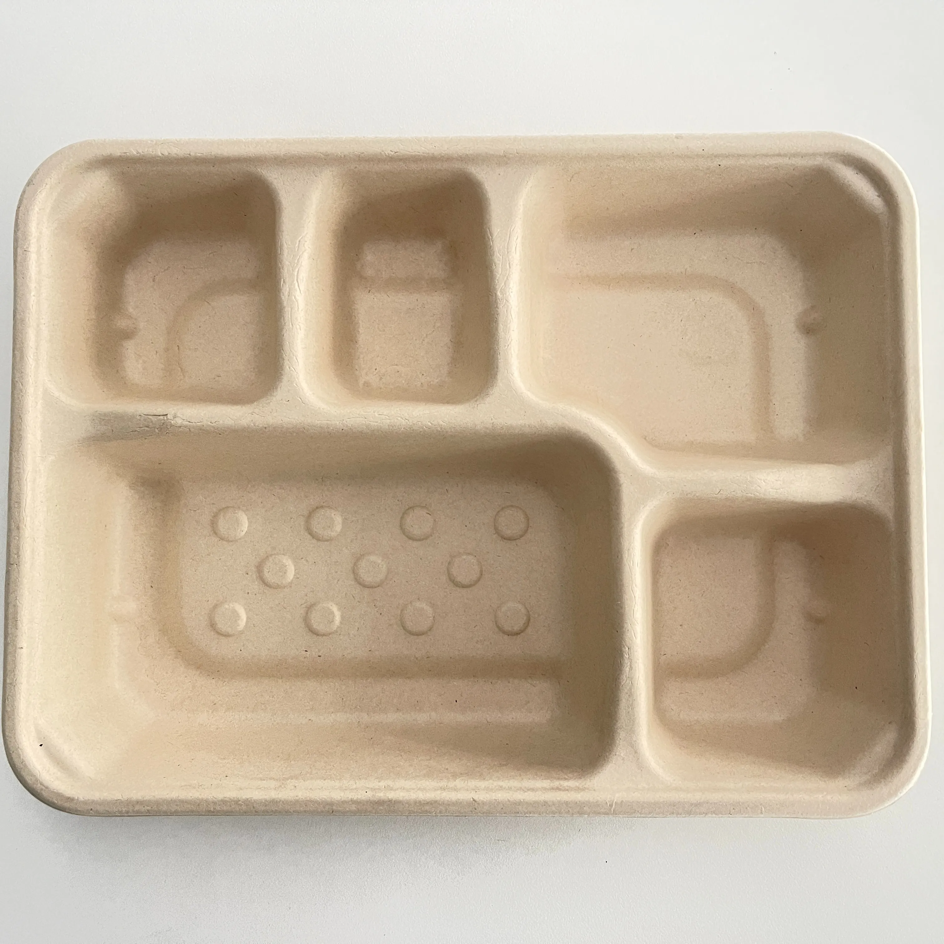 5-fach Bagasse-Tablett für Lebensmittel behälter 11 Zoll Länge 4cm Tiefe Schwere und harte Bagasse-Platten