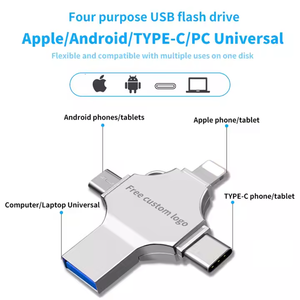 Venta al por mayor Popular 4 In1 Memoria Flash U Disco Usb 3,0 Interfaz Velocidad de lectura 110 M/S Escritura 30 Mb/S Otg Logotipo personalizado Unidad Flash Usb