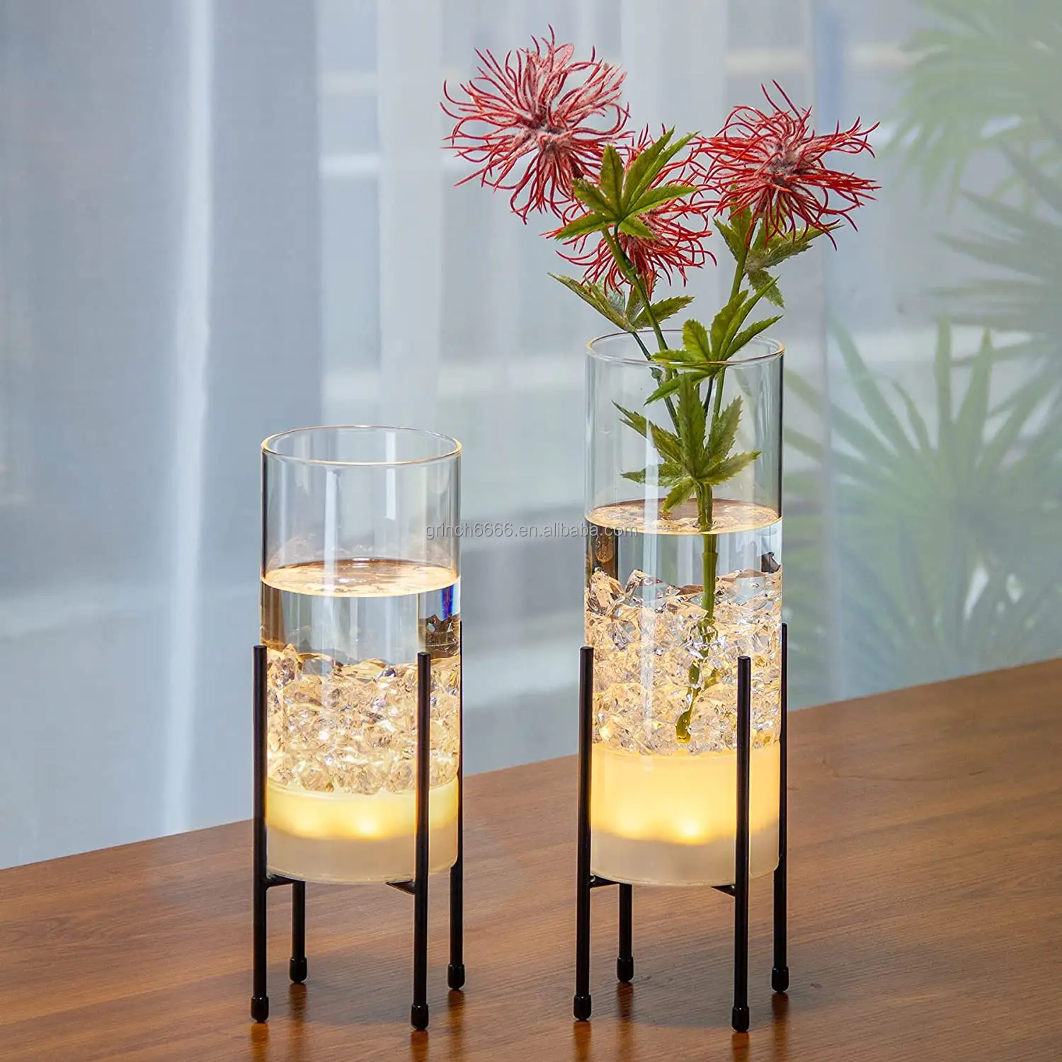 Flower Vase LED Decor Glass Table led Vase Set for Flowers Plants Centerpiece Wedding Party Decorative Vase with LED lighting