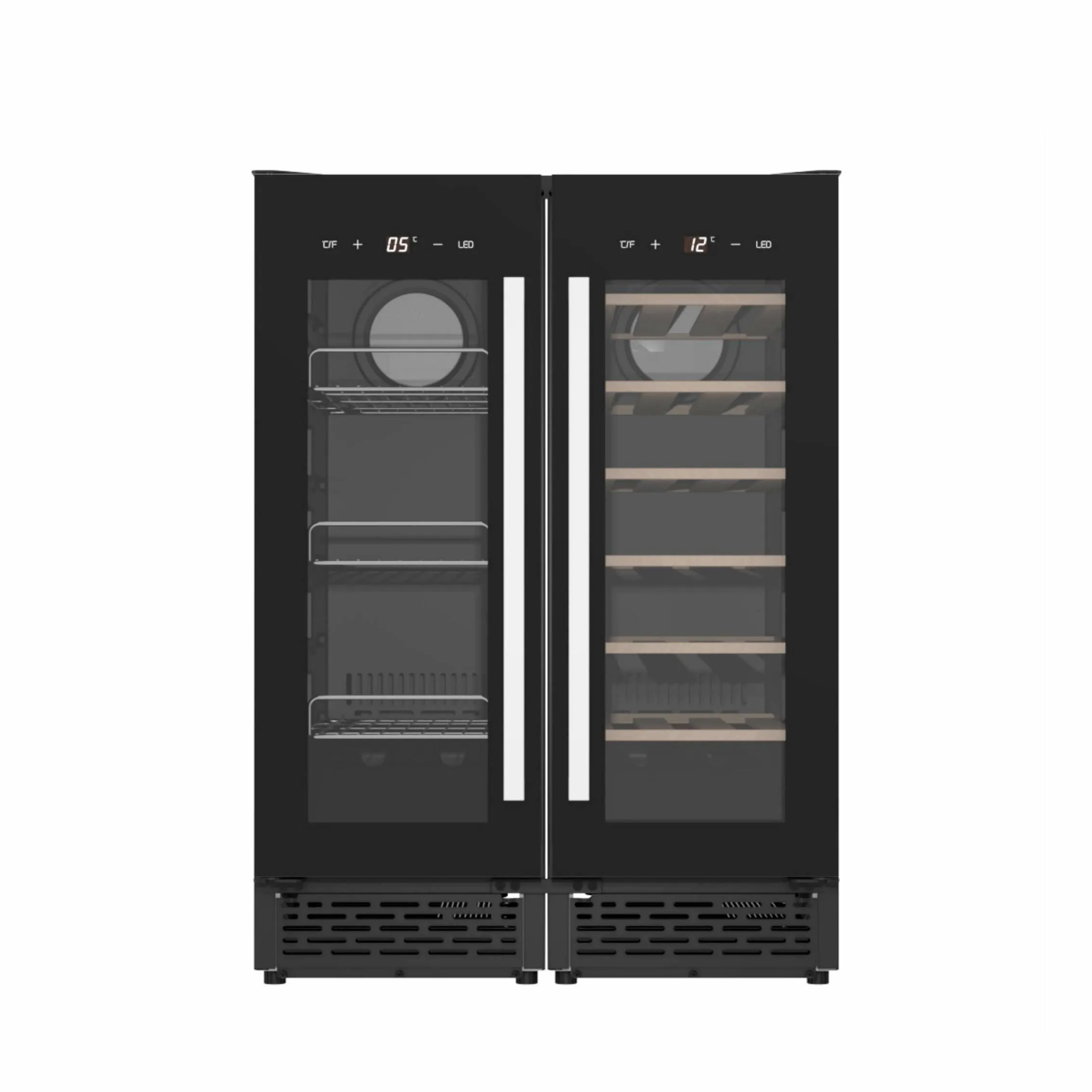 ODM Nuevos productos Electrodomésticos integrados Enfriador de vino de dos puertas de doble zona Refrigerador de vino
