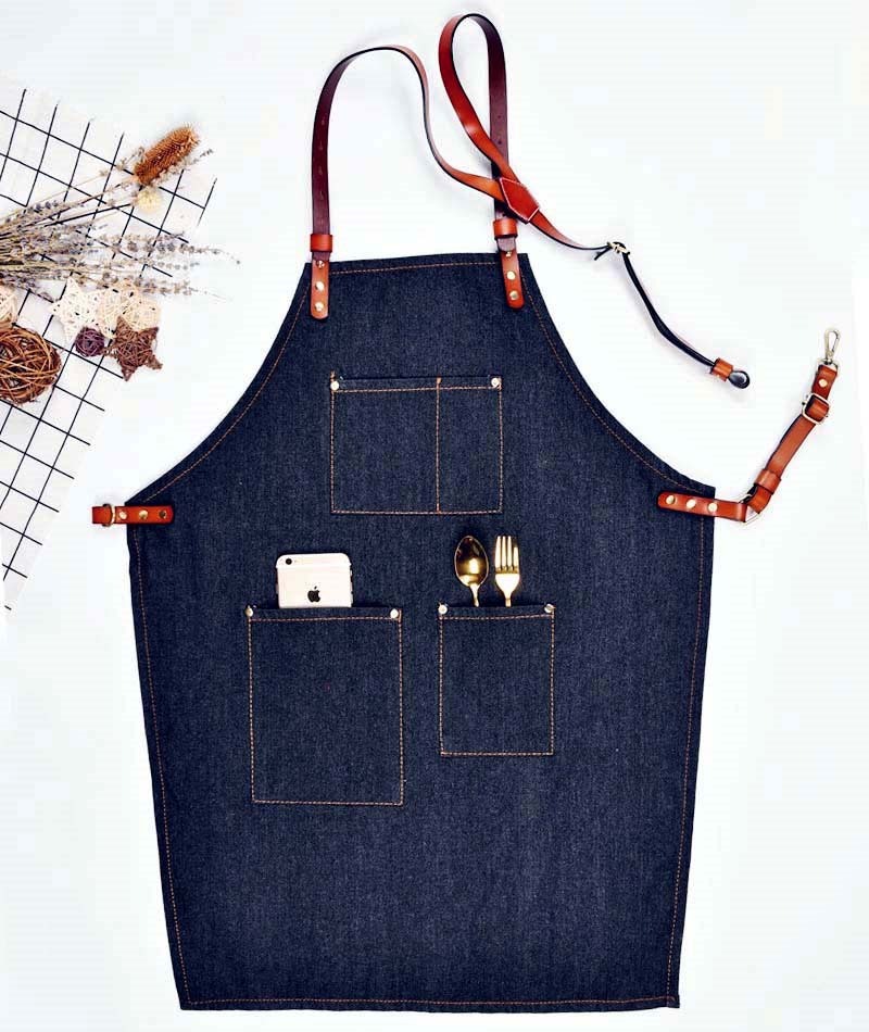 Denim blue leather herringbone