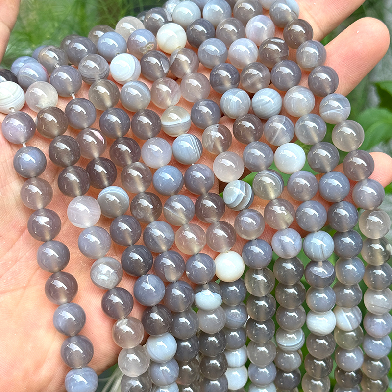 Perles d'agate à bandes grises