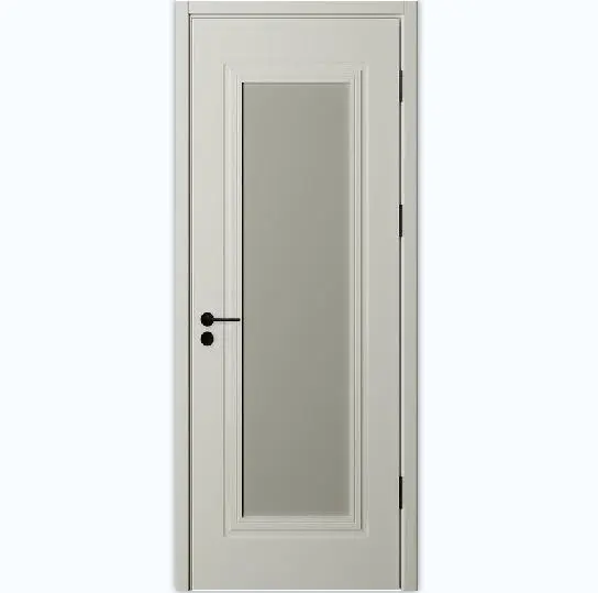 Porte de salle de bain en bois MM-021 étanche avec fenêtre en verre Ouverture par poussée et traction Garantie 3 ans-Finition peinture sur placage