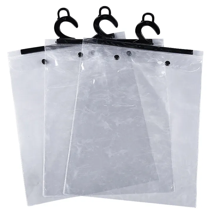Crochet de suspension en plastique Pvc transparent sacs à fermeture éclair en plastique pour sous-vêtements