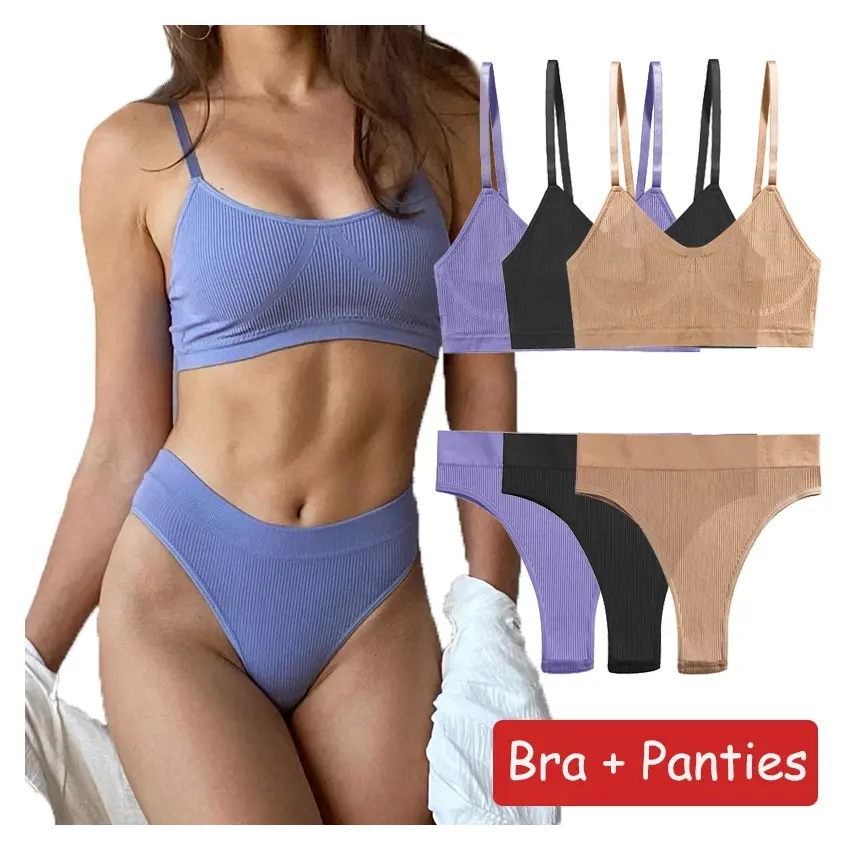 2Pcs Underwear Set Women Seamless Bra Set Wireless Bra Sexy High Waisted Female Underpants Comfortable Basic Bralette Lingeries