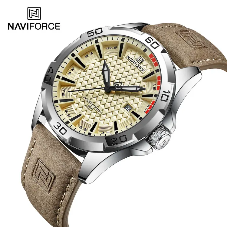 NAVIFORCE 8023 SYLBN kuvars hareketi özel iş saatler erkekler bilek lüks Relojes su geçirmez moda deri izle