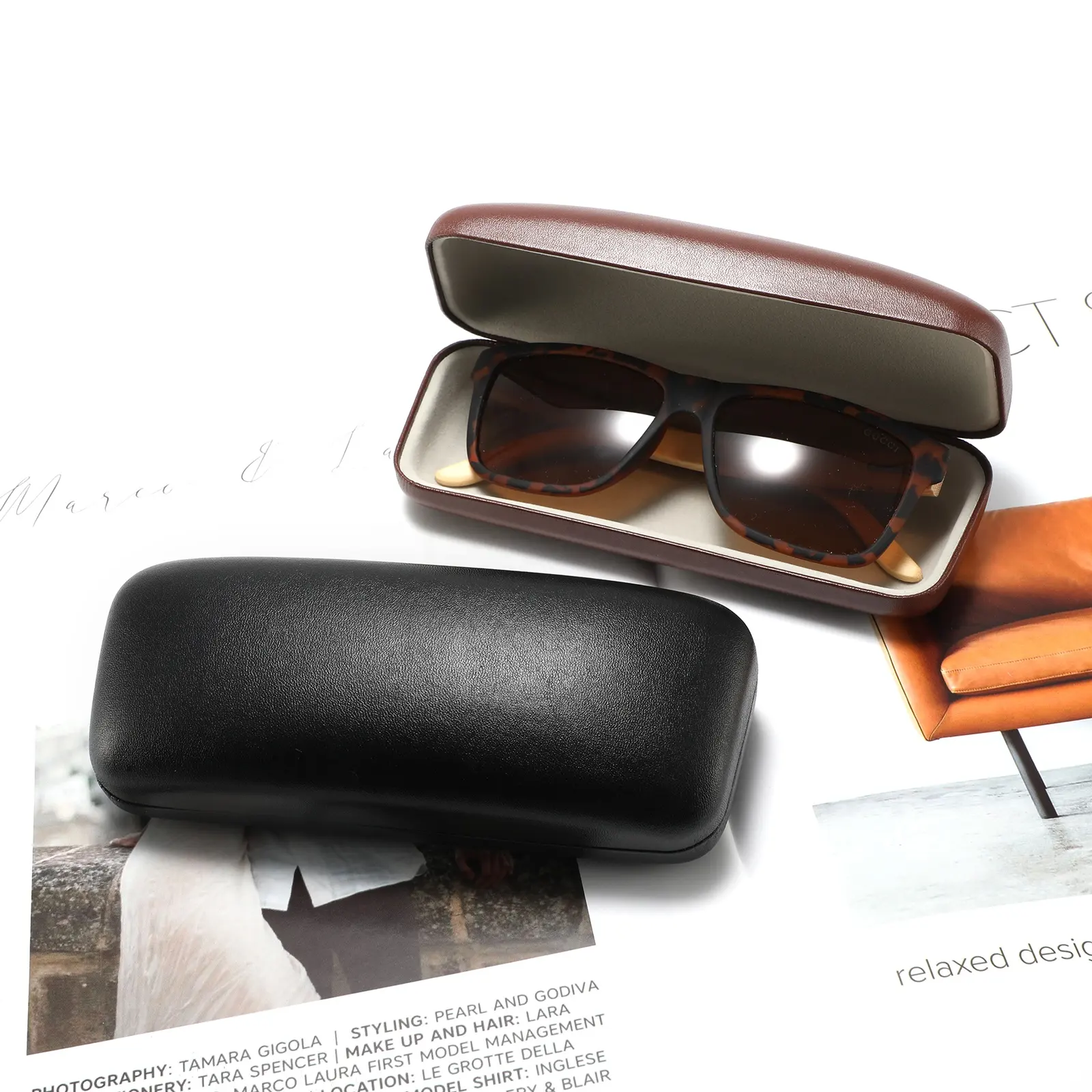 2021 nuovo disegno di occhiali da sole di lusso custodia in pelle con banda stagnata all'interno occhiali scatole