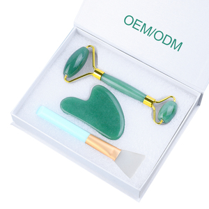3 in 1 yeşil aventurin yeşim rulo Gua Sha Set toptan özel Logo rulo Gua Sha ve maske fırça masaj seti kutusu ile - Product Image 5
