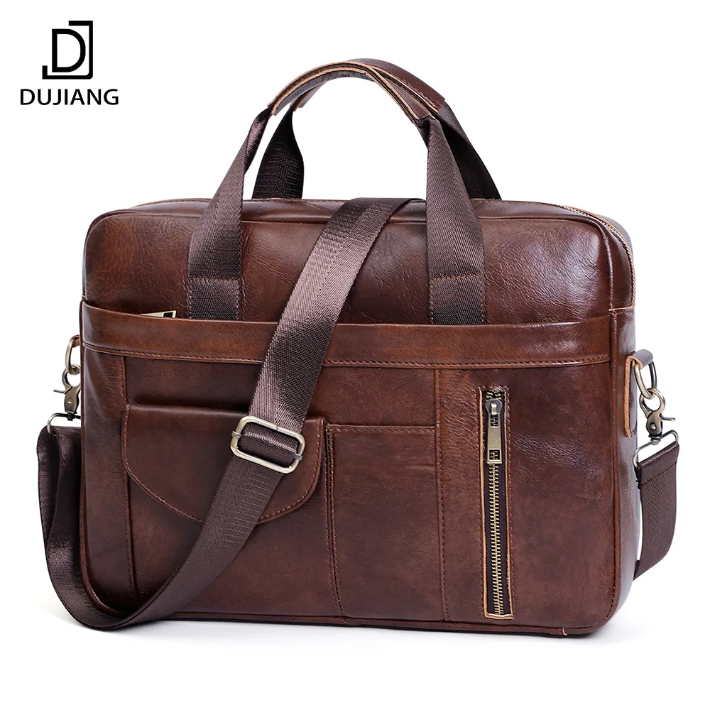 DUJIANG Custom Genuine Leather Bag For Man Business Crossbody Shoulder Messenger Bags Men Office Laptop Bag Leather Briefcases