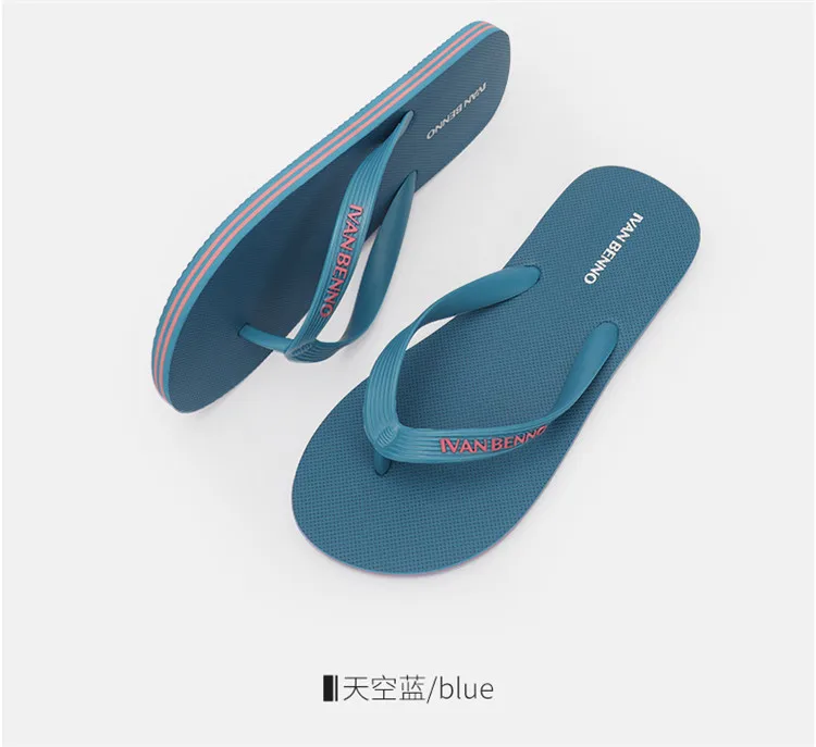Summer Flip-Flops Embossing Logo On Strap Mens Bedroom Slippers Sandals Waterline Sole Mens Flip Flops