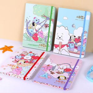 Bloc de notas de tapa dura A5 con banda elástica Borde colorido Dibujos animados lindos 80 hojas Página forrada Diario Cuaderno Álbum de recortes - Product Image 4