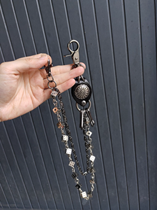 Sıcak satış oyma deri zar Retro çift katmanlı pantolon Vintage Hip-Hop Trendy yönlü bel zinciri - Product Image 5