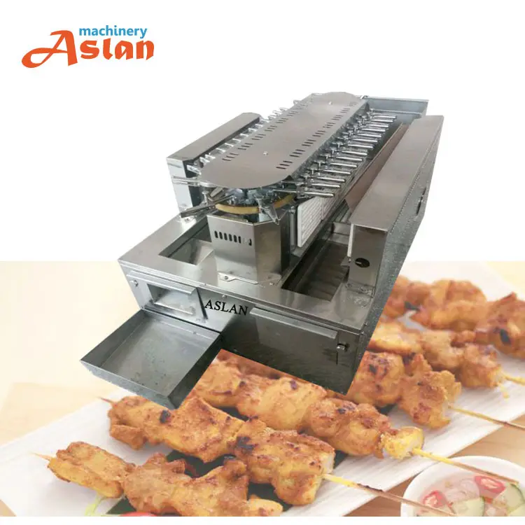 Satay kebab pinchos parrilla máquina/Auto yakitori parrilla máquina/automático Flip rotativo pollo Satay pincho parrilla máquina