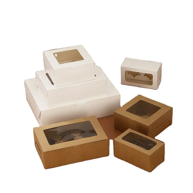 Biodegradable डिस्पोजेबल cupcakes के लिए खिड़की और इच्छित मुद्रण के साथ डोनट्स सफेद कागज बॉक्स दूर ले