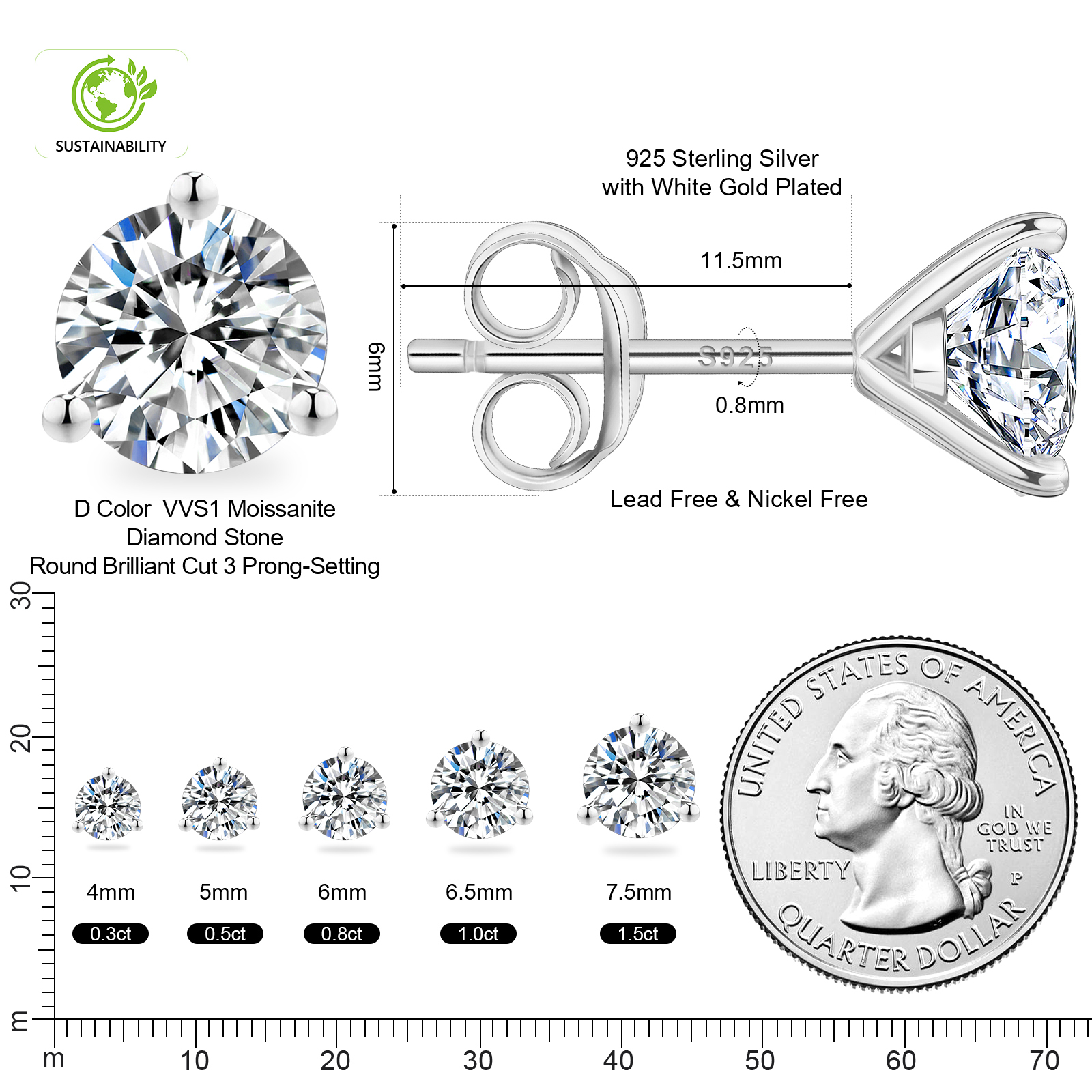 Silver-3 Claw Stud