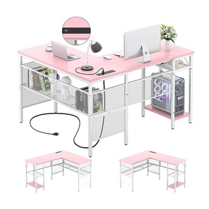 Mesa de ordenador en forma de L con puerto de carga USB, toma de corriente en forma de L, soporte libre, mesa de escritorio para juegos de estudio - Product Image 2