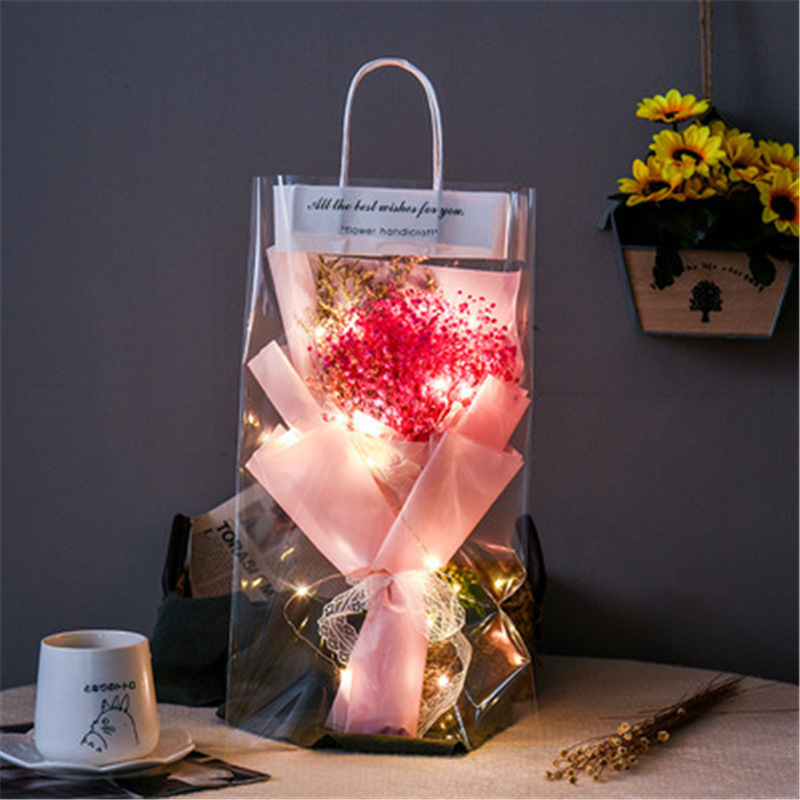 Tarjeta de felicitación de bolsa de regalo de cadena alta con estrellas rosadas