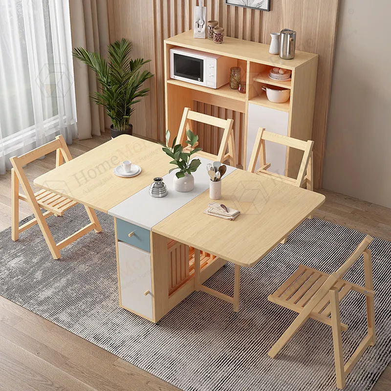 Mesa plegable de madera extensible para cocina, comedor y silla, muebles para ahorro de espacio, juego de mesa de comedor para apartamentos