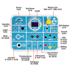 Kidsbits 6 Kinder Bildung ESP-32 Hersteller Coding Box V2.0 16 Sensor modul Learning Kit Wifi Programming Toolbox für ESP32