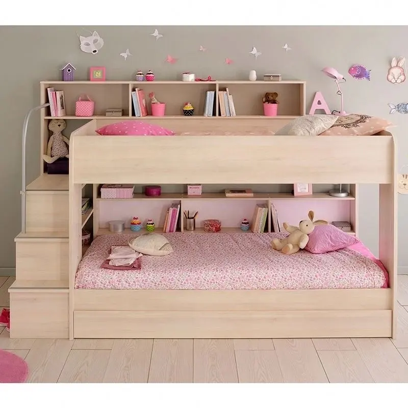 나무 Kinder Etagenbett 트윈 어린이 소녀 침실 세트 저렴한 가격 더블 키즈 이층 침대 계단
