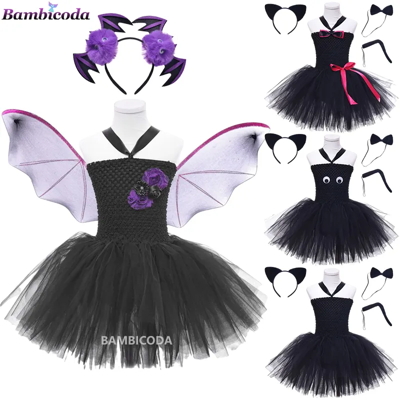 Disfraces de Cosplay de animales para niñas pequeñas, vestido de tutú elegante para fiesta de cumpleaños de gato negro, disfraces de Halloween para niños, ropa para niños