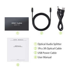 Divisores de audio óptico digital de aluminio 1X4 con cable óptico SPDIF Toslink Divisor de audio de fibra óptica 1 en 4 salidas - Product Image 3