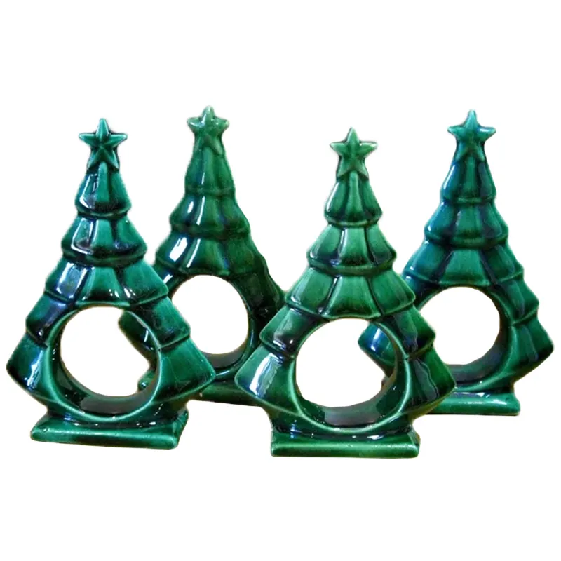 Accesorios de decoración de cerámica personalizados para cocina, organizador de servilletas de mesa, anillo de pino verde, bosque, árbol de Navidad