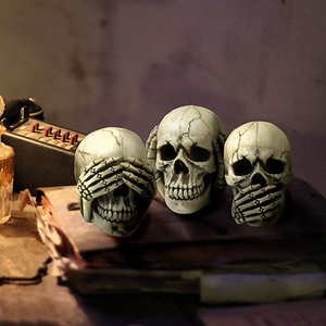 Üç reçine görmek duyurmak No Evil gerçekçi Mini kafatası figürleri Macabre cadılar bayramı gotik ev dekor - Product Image 6