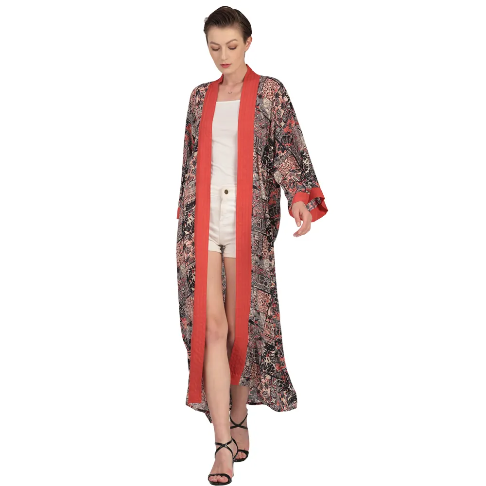 summer silk long colorful beach wear kimono women cardigan kaftan