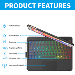 Funda para teclado para iPad 10,2 de 2021 pulgadas 9, 8 y 7. ª generación, Air 3, Pro 10,5 en retroiluminación de 7 colores, portalápices giratorio - Product Image 4