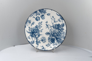 Elegantes Blumengeschirr-Set in Blau und Weiß Inklusive Porzellan-Teller-Seiten teller und Schüssel mit Pflanzen mustern