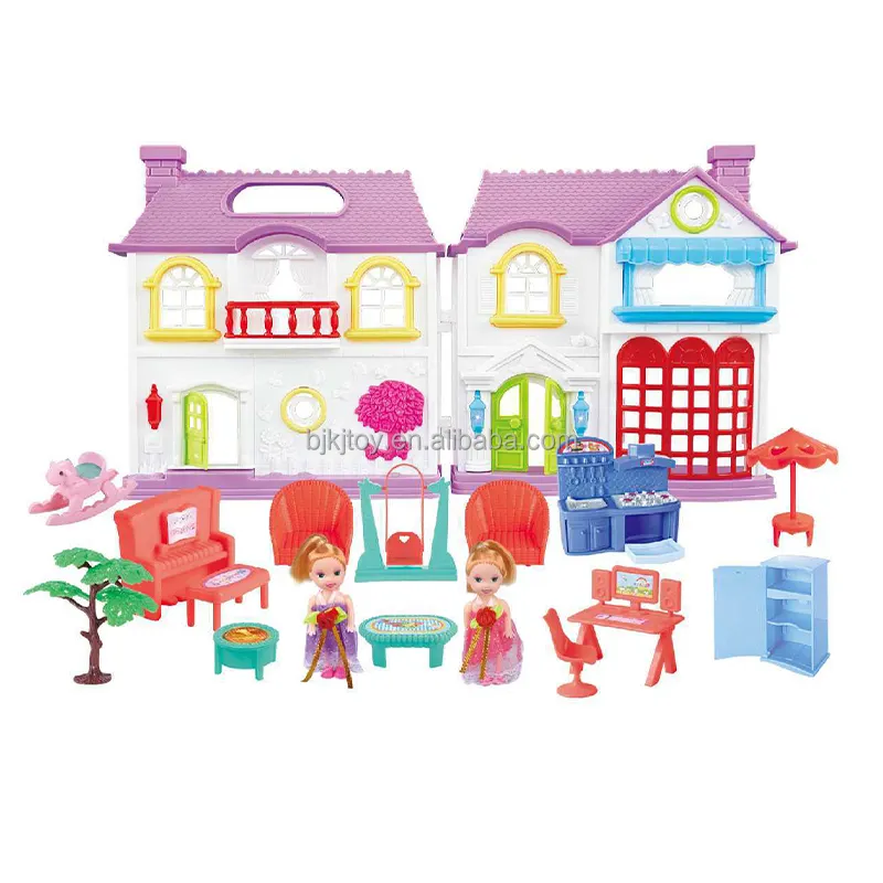 बच्चों का नाटक खेलने का खिलौना, खुश परिवार का घर, खेलने का सेट, गुड़िया घर का फर्नीचर, प्रकाश और संगीत के साथ महल निर्माण किट