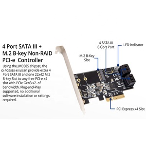 4 Port Non-RAID SATA III 6G SSD HDD <strong>Controller</strong> and M.2 B Key 2242 <strong>PCI</strong>-e X4 Expansion Adapter JMB 585 Chip for Storage Solution - Product Image 4