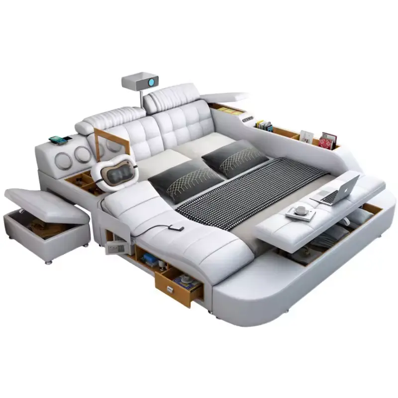 Multifunctional Smart Bed Sleeping Massage Bed King Size Modern Leather Fabric Tatami Bedroom With Storage Safe