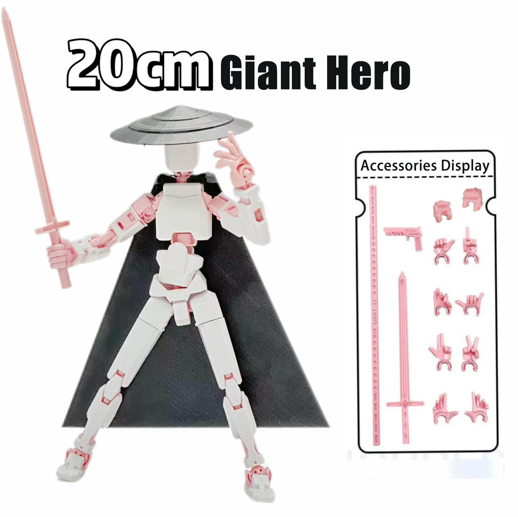 Grand héros de 20 cm, rose et blanc