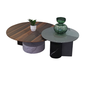 Yüksek kaliteli ahşap sehpa yuvarlak Modern kaplama doğal taş merkezi konsol masaları - Product Image 6