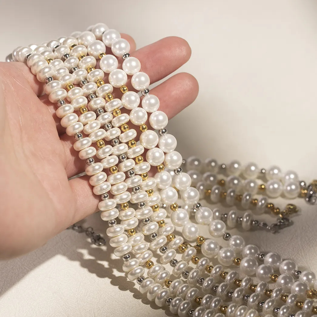 Collar de cuentas de diseño personalizado Personal Powell, collar de perlas de concha de joyería que no se deslustra para mujer