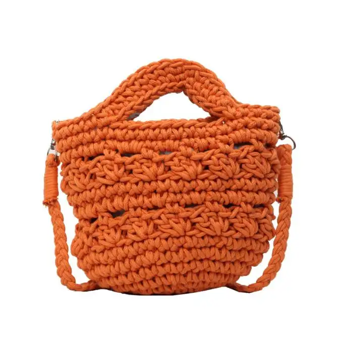 Primavera venda quente mini bolsa de ombro tecido artesanal férias oco praia viagem crochê saco crossbody para o telefone móvel