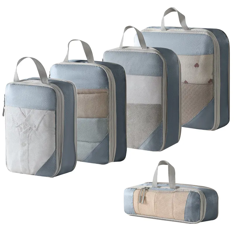 Mesh Bagages Portable Léger Valise Sac Customiztion 5PCS Compressé Emballage Cubes RPET Voyage De Stockage Organisateur Ensemble