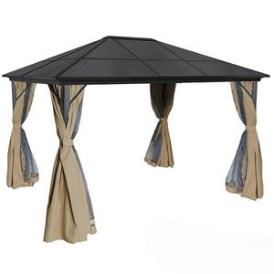 ハードトップ<span class=keywords><strong>3x4m</strong></span>アルミニウムガゼボカーテン付き10x13ftパビリオンプラスチックPCキャノピーテントガゼボネット付き