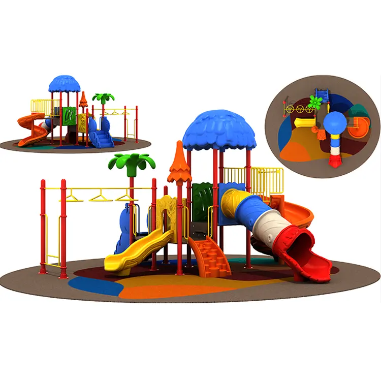 6,7*6,6*4m Nuevo estilo Niños Castillos de plástico Grandes toboganes Diversión Parque infantil al aire libre