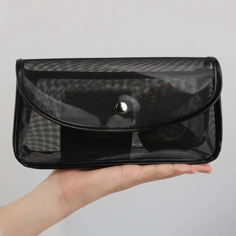 FEIYAN Portable Black Custom Magnetic Makeup Brush Bag Travel Mesh Cosmetic Makeup Bag For Portable Ladies
